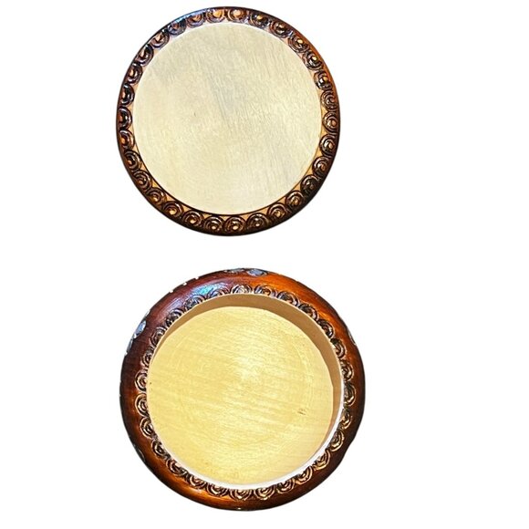 Handcrafted Polish Wooden Jewelry Box With Intricate Floral Design & Red Accents - Picture 4 of 8